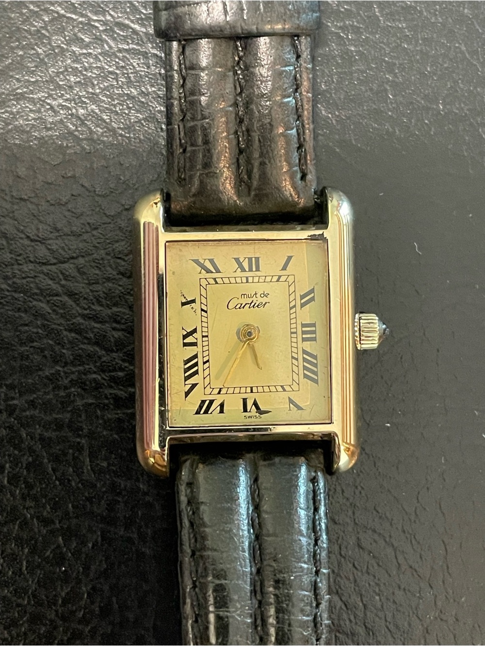 1970’s Vintage Must De Cartier Tank, Gold Plated, Sapphire Cabochon, Manual Wind - Picture 8 of 15